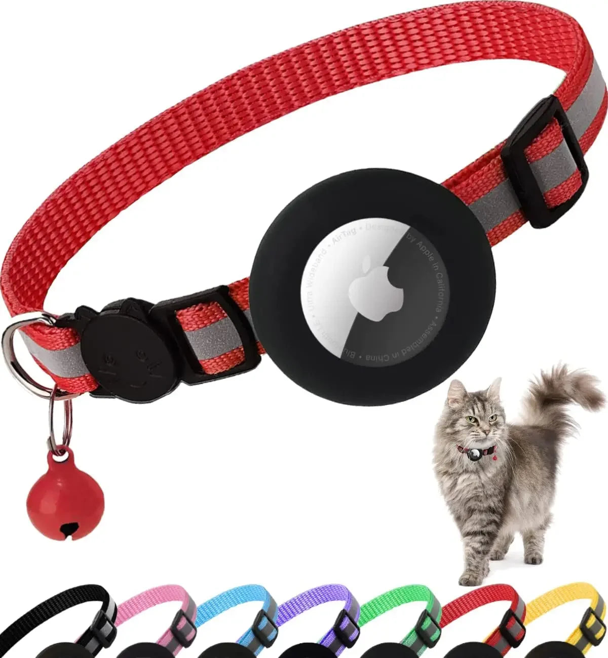 Reflective Breakaway Cat Collar with Apple AirTag Holder and Bell for Kittens, 0.4 Inches