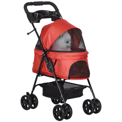 Collapsible Oxford Red Pet Stroller for Small Dogs