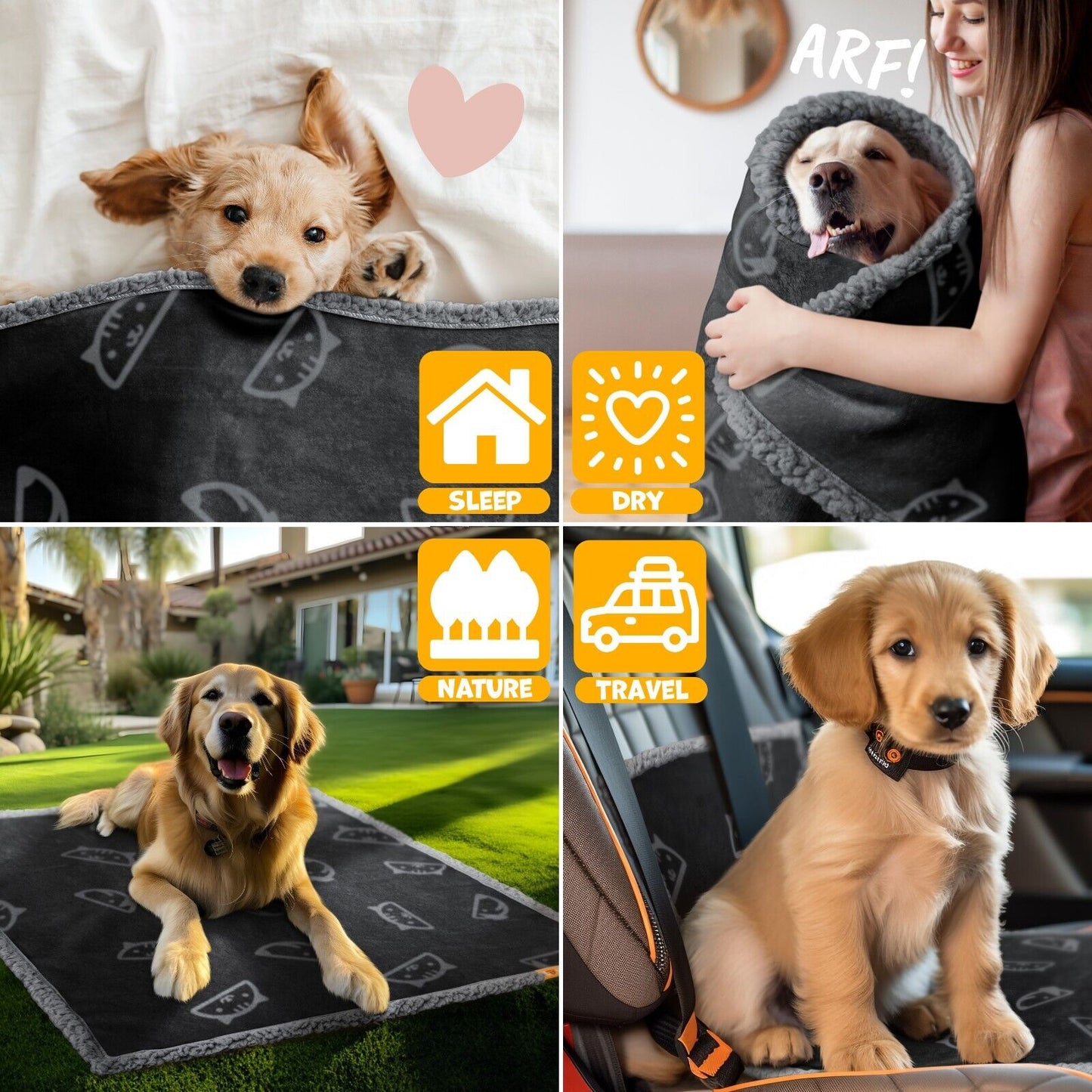 LOVPET® Waterproof Dog Blanket with Fleece Dry Bed for Pets, Accompanied by 3 Toy Bones