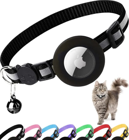 Reflective Breakaway Cat Collar with Apple AirTag Holder and Bell for Kittens, 0.4 Inches