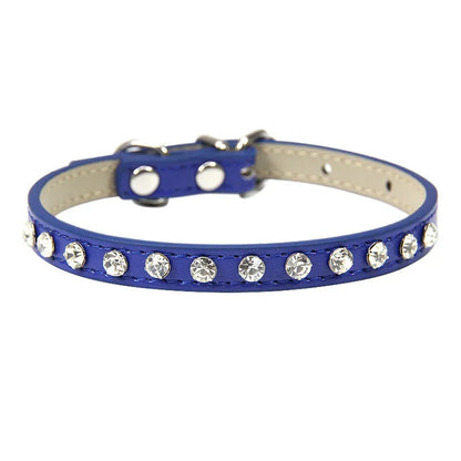 Rhinestone-Embellished PU Leather Collar and Leash Set for Small Dogs and Cats - Available in 12 Vibrant Colors