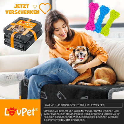 LOVPET® Waterproof Dog Blanket with Fleece Dry Bed for Pets, Accompanied by 3 Toy Bones