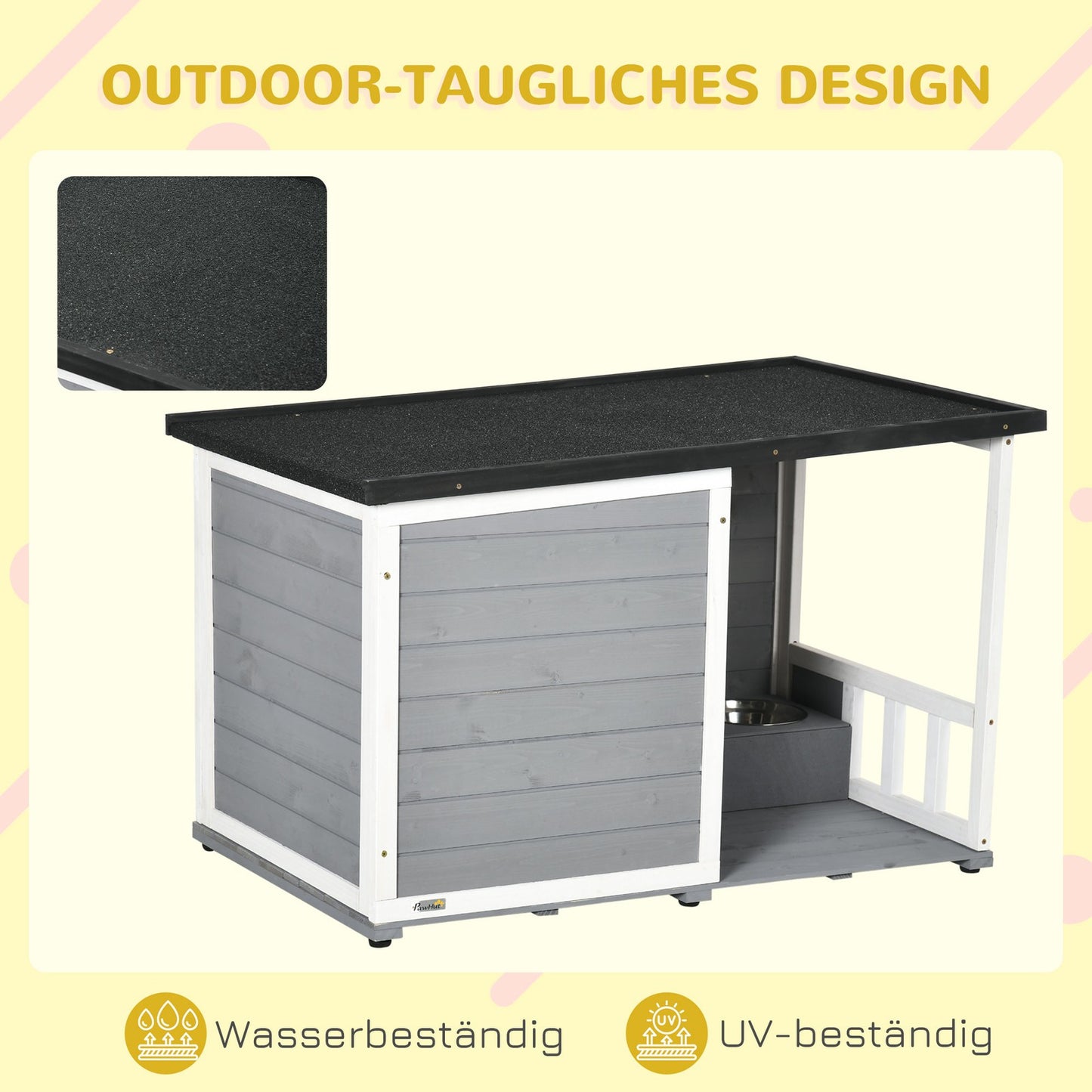 Pawhut Tannenholz-Hundehütte mit zwei Fressnapf-Schalen für Kleintiere, optimal für den Außenbereich