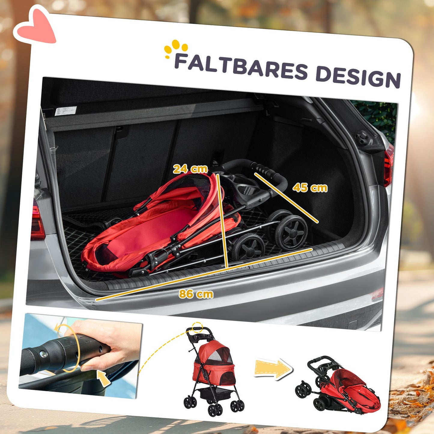 Collapsible Oxford Red Pet Stroller for Small Dogs