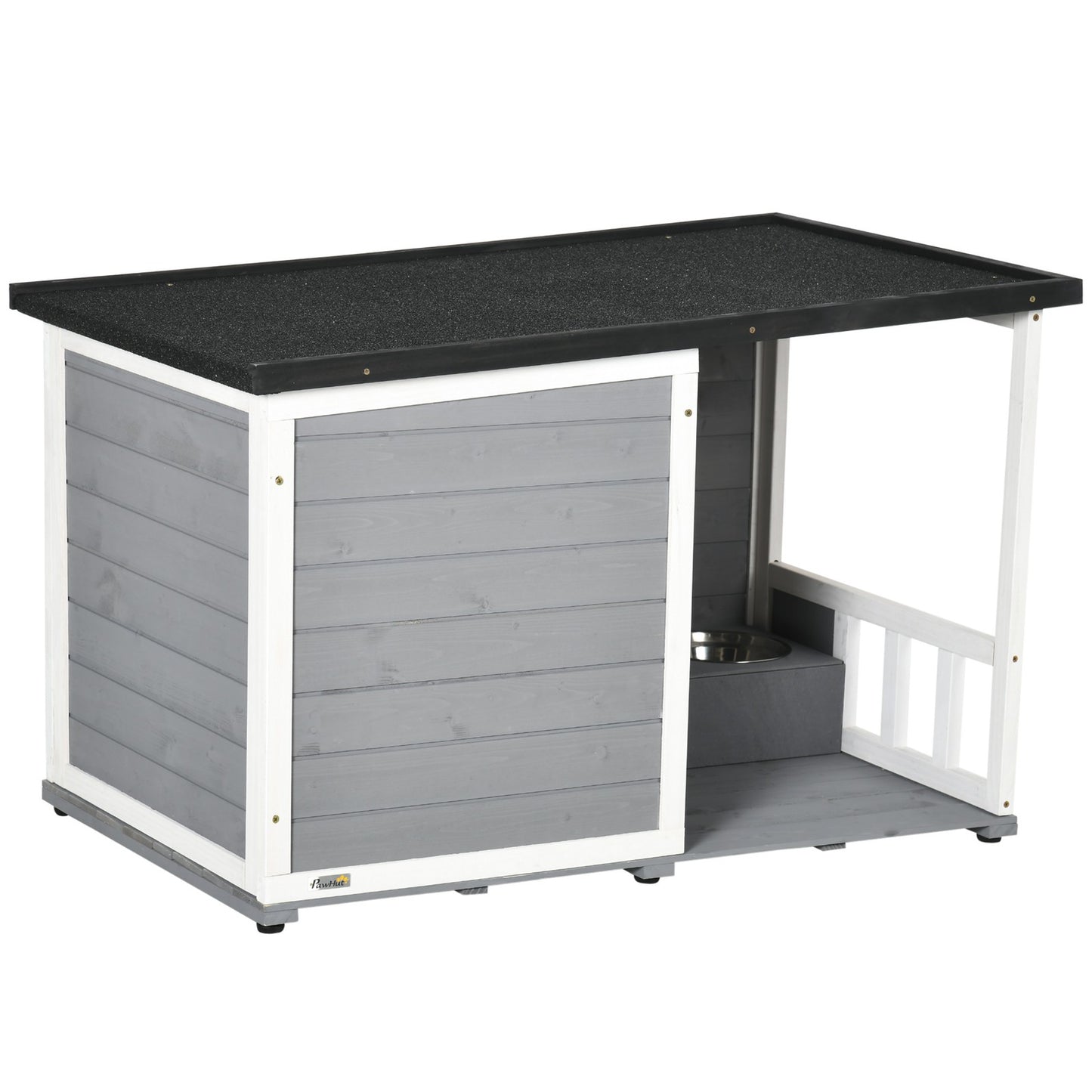Pawhut Tannenholz-Hundehütte mit zwei Fressnapf-Schalen für Kleintiere, optimal für den Außenbereich