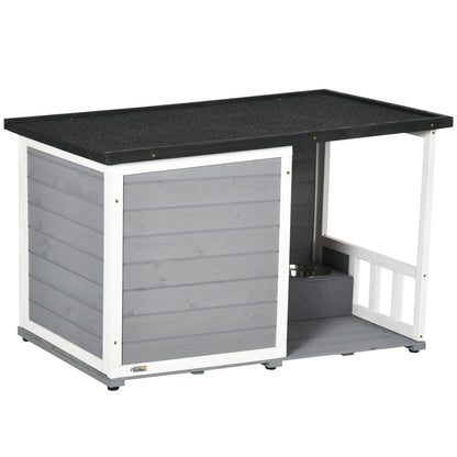 Pawhut Tannenholz-Hundehütte mit zwei Fressnapf-Schalen für Kleintiere, optimal für den Außenbereich