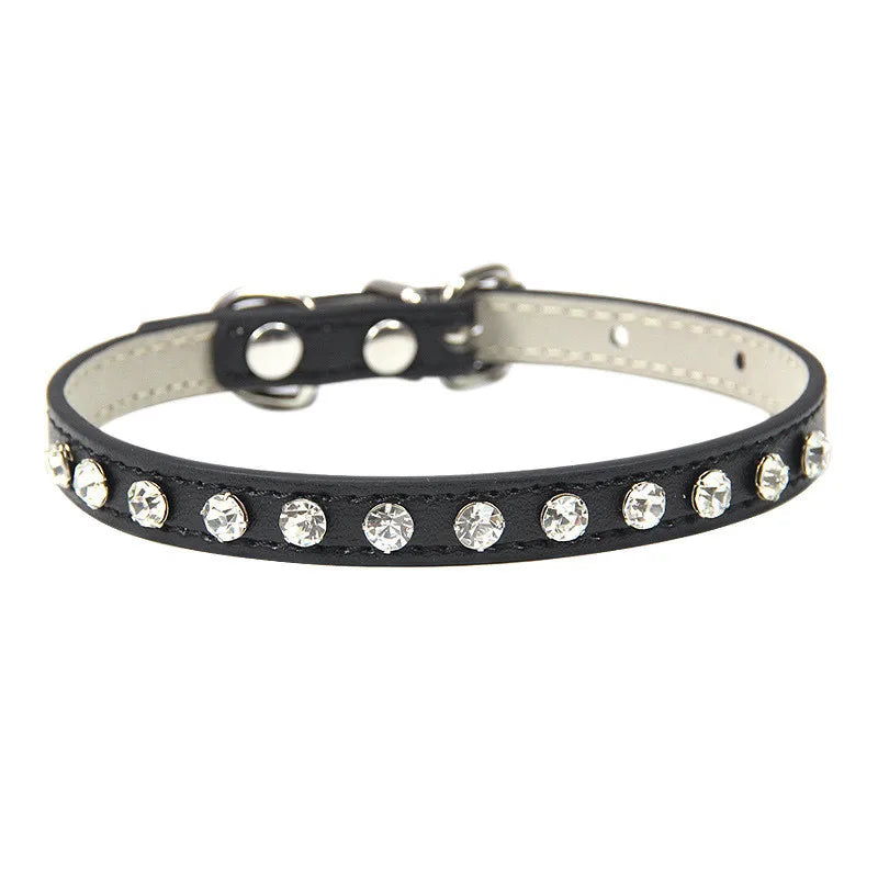 Rhinestone-Embellished PU Leather Collar and Leash Set for Small Dogs and Cats - Available in 12 Vibrant Colors