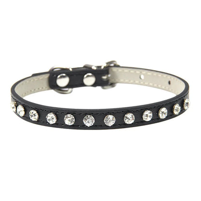 Rhinestone-Embellished PU Leather Collar and Leash Set for Small Dogs and Cats - Available in 12 Vibrant Colors