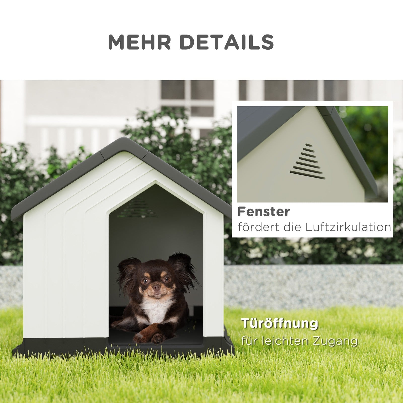 Pawhut Outdoor Hundehütte mit Asphaltdach und Fenster in Grau für Hunde