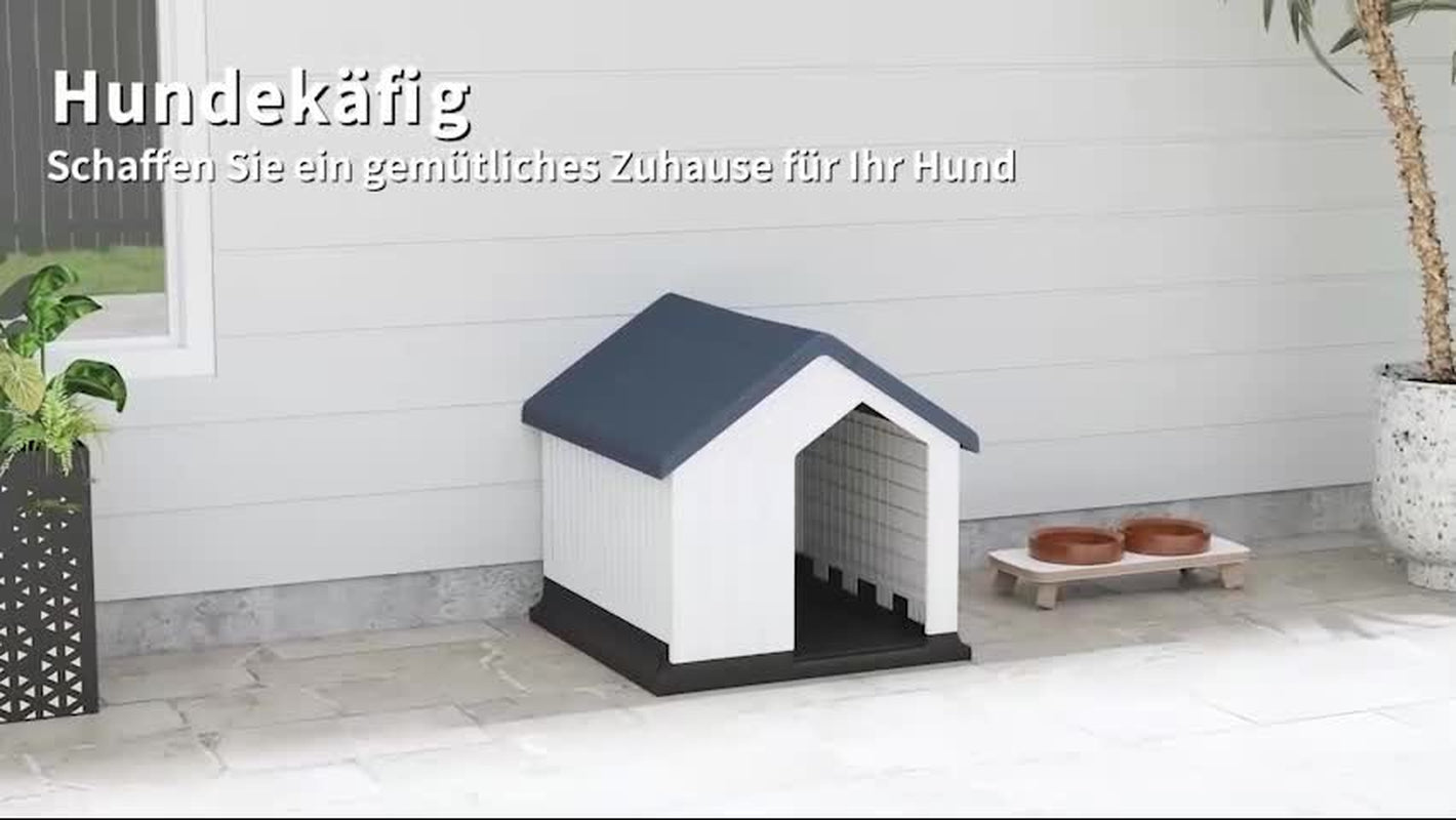 Pawhut Outdoor Hundehütte mit Asphaltdach und Fenster in Grau für Hunde