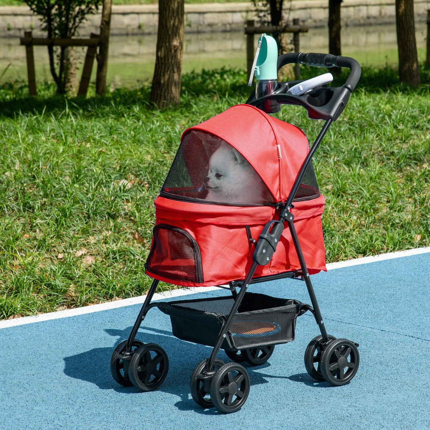 Collapsible Oxford Red Pet Stroller for Small Dogs