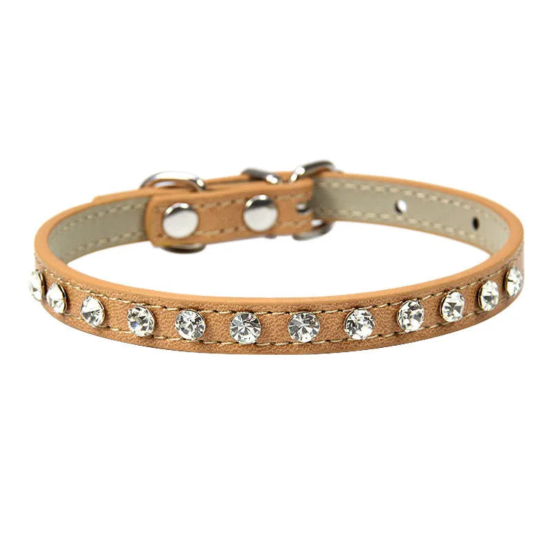 Rhinestone-Embellished PU Leather Collar and Leash Set for Small Dogs and Cats - Available in 12 Vibrant Colors