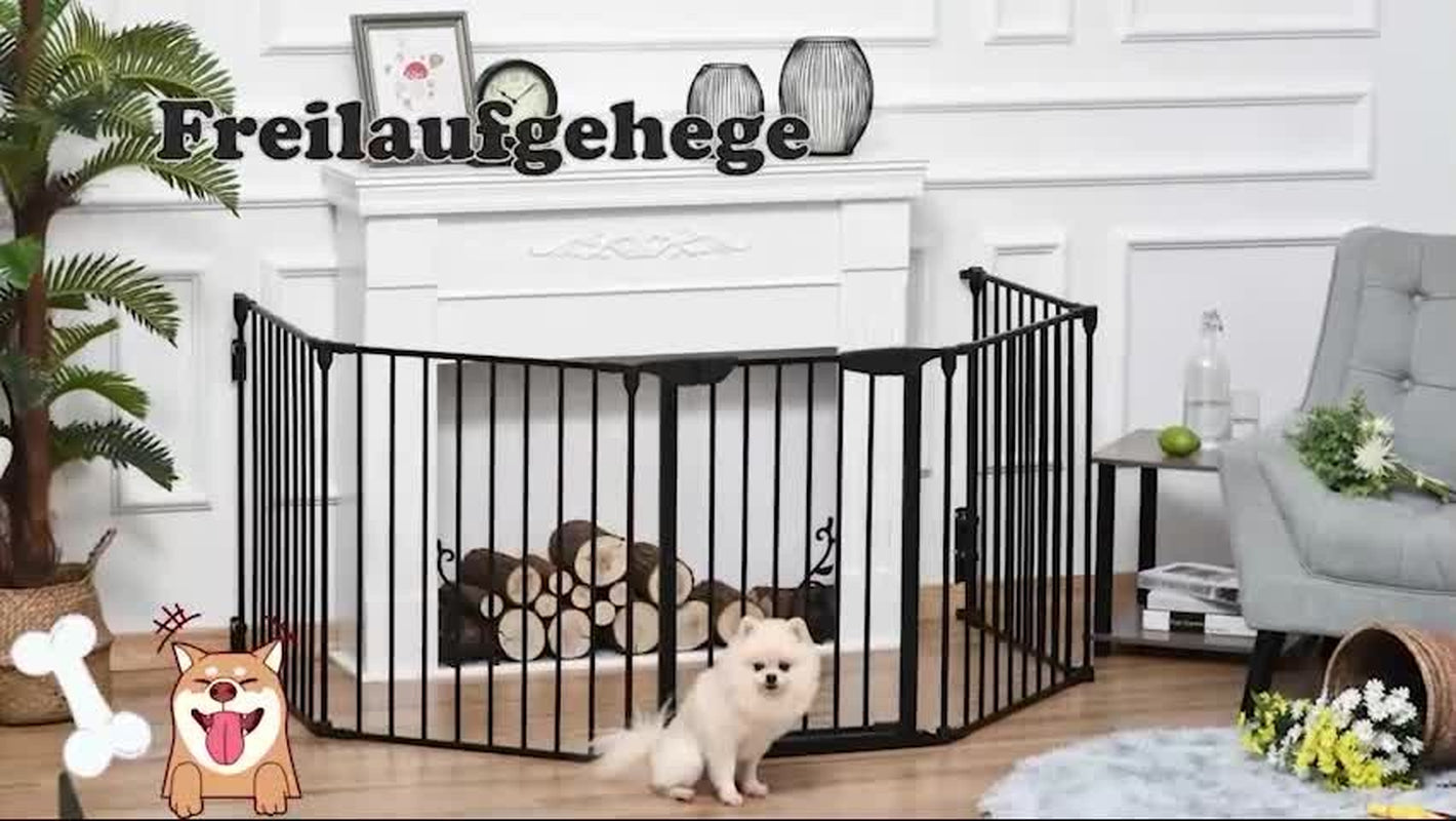 Pawhut 2-in-1 Foldable Puppy Playpen with Access Door and 5-Piece Metal Barrier for Dogs