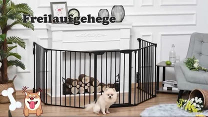 Pawhut 2-in-1 Foldable Puppy Playpen with Access Door and 5-Piece Metal Barrier for Dogs