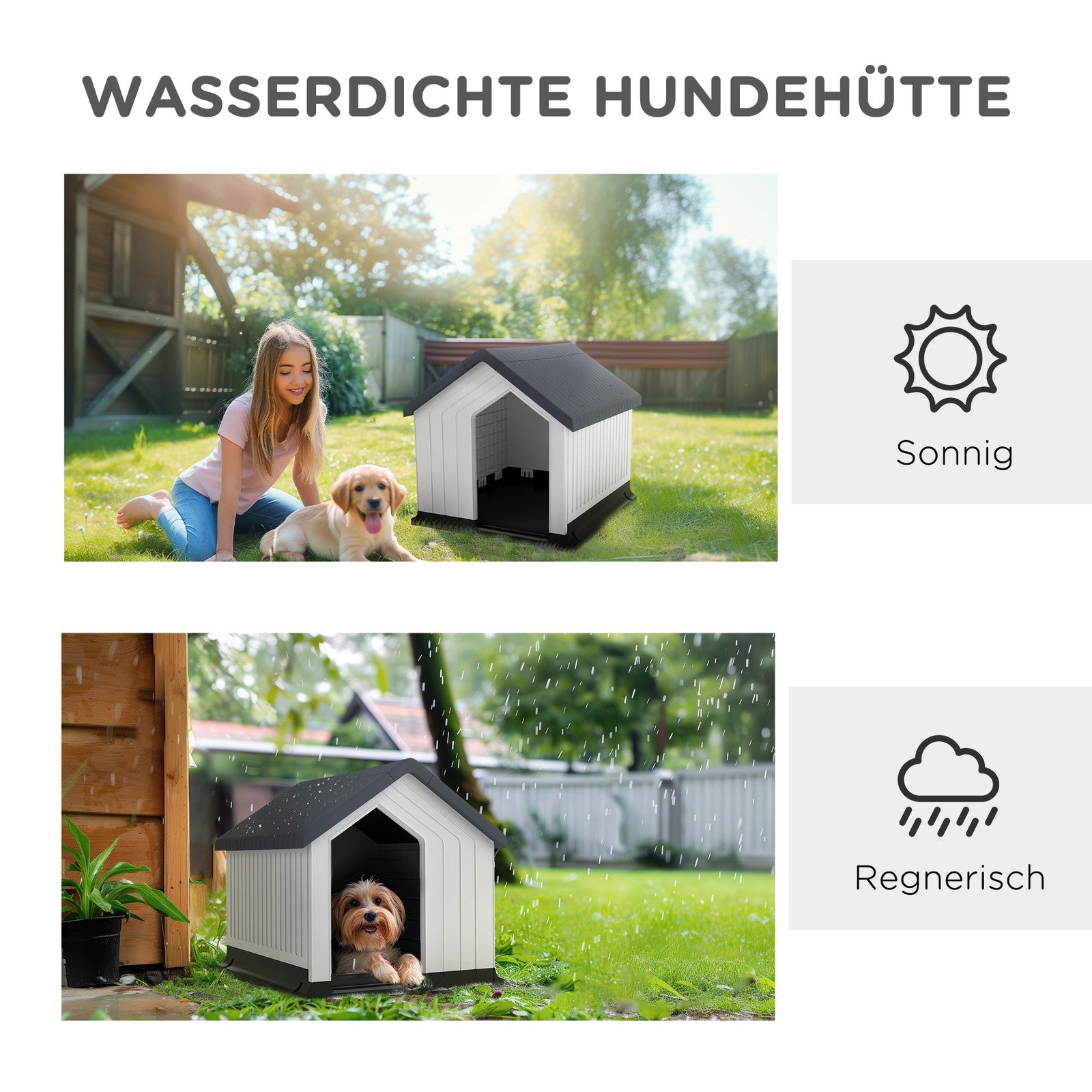 Pawhut Outdoor Hundehütte mit Asphaltdach und Fenster in Grau für Hunde