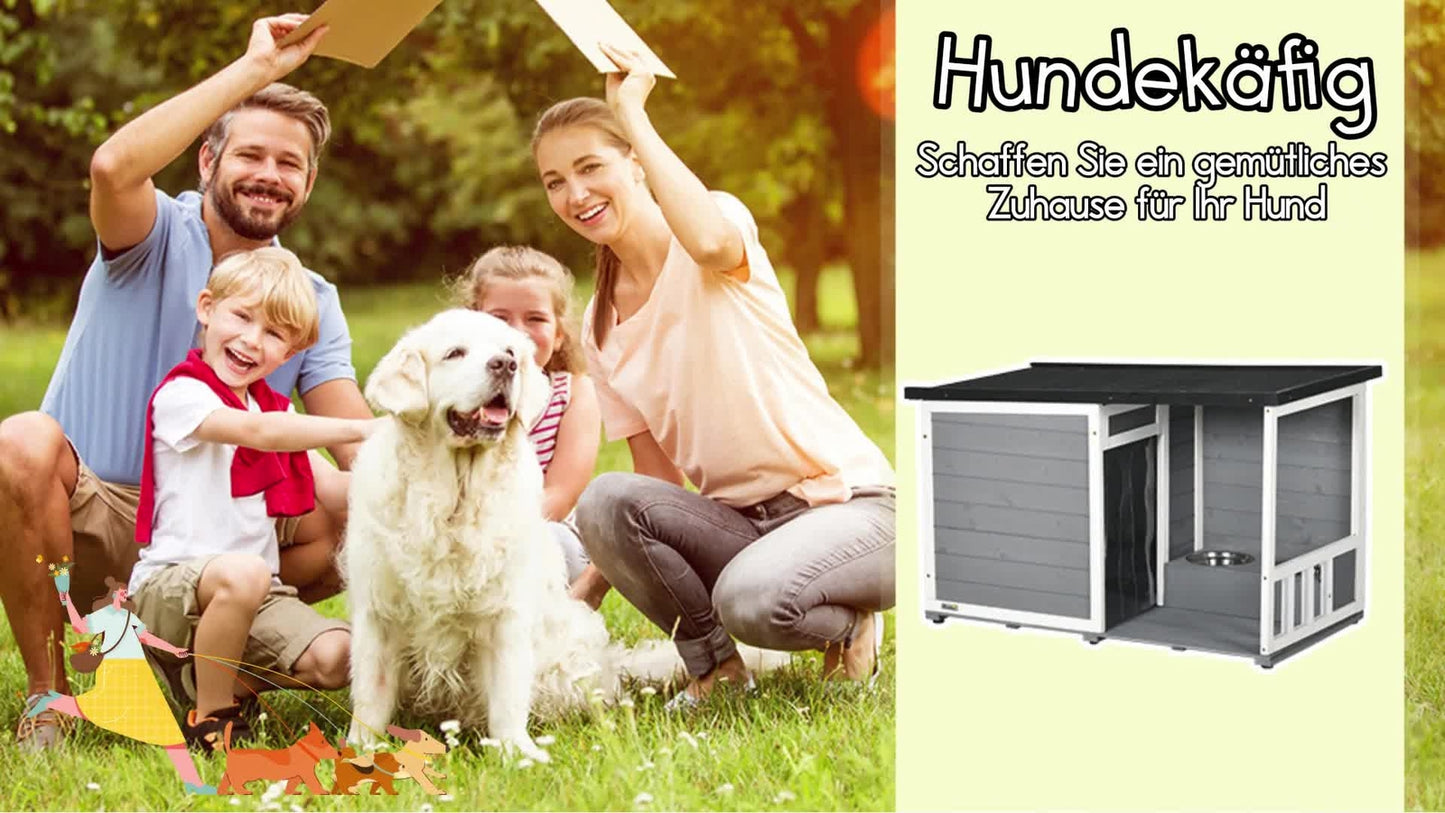 Pawhut Tannenholz-Hundehütte mit zwei Fressnapf-Schalen für Kleintiere, optimal für den Außenbereich