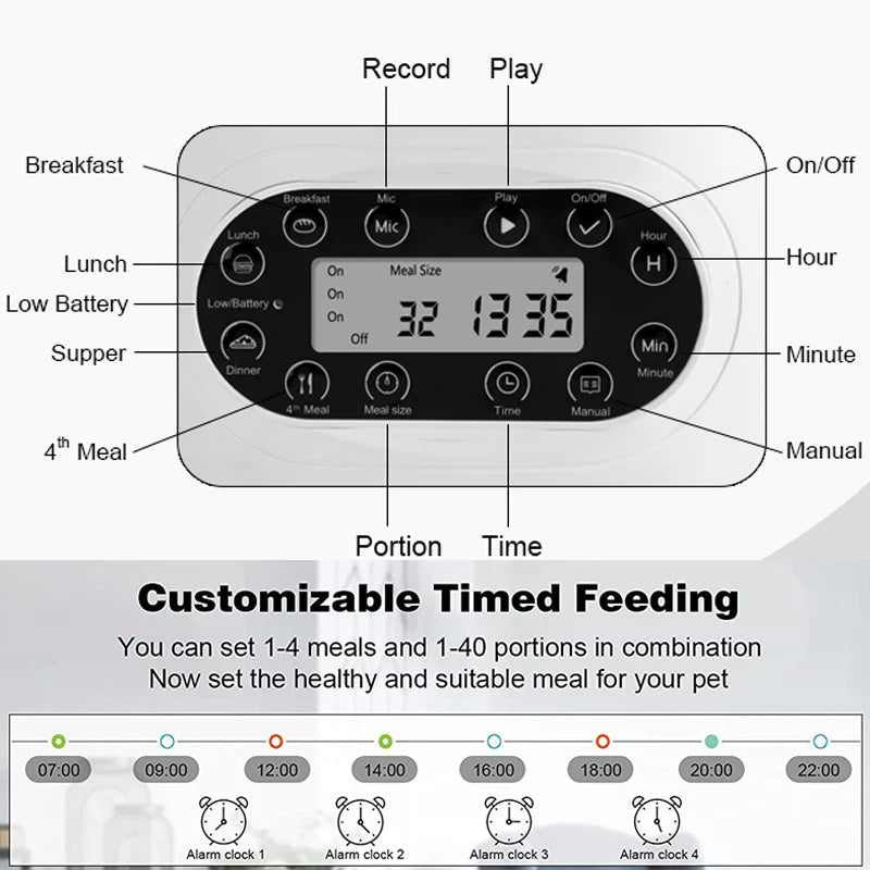 Smart App-Controlled Stainless Steel Cat and Dog Feeder - Automatic Double Meal Dispenser for Remote Feeding