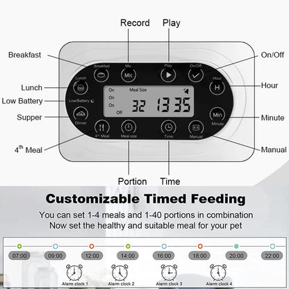 Smart App-Controlled Stainless Steel Cat and Dog Feeder - Automatic Double Meal Dispenser for Remote Feeding