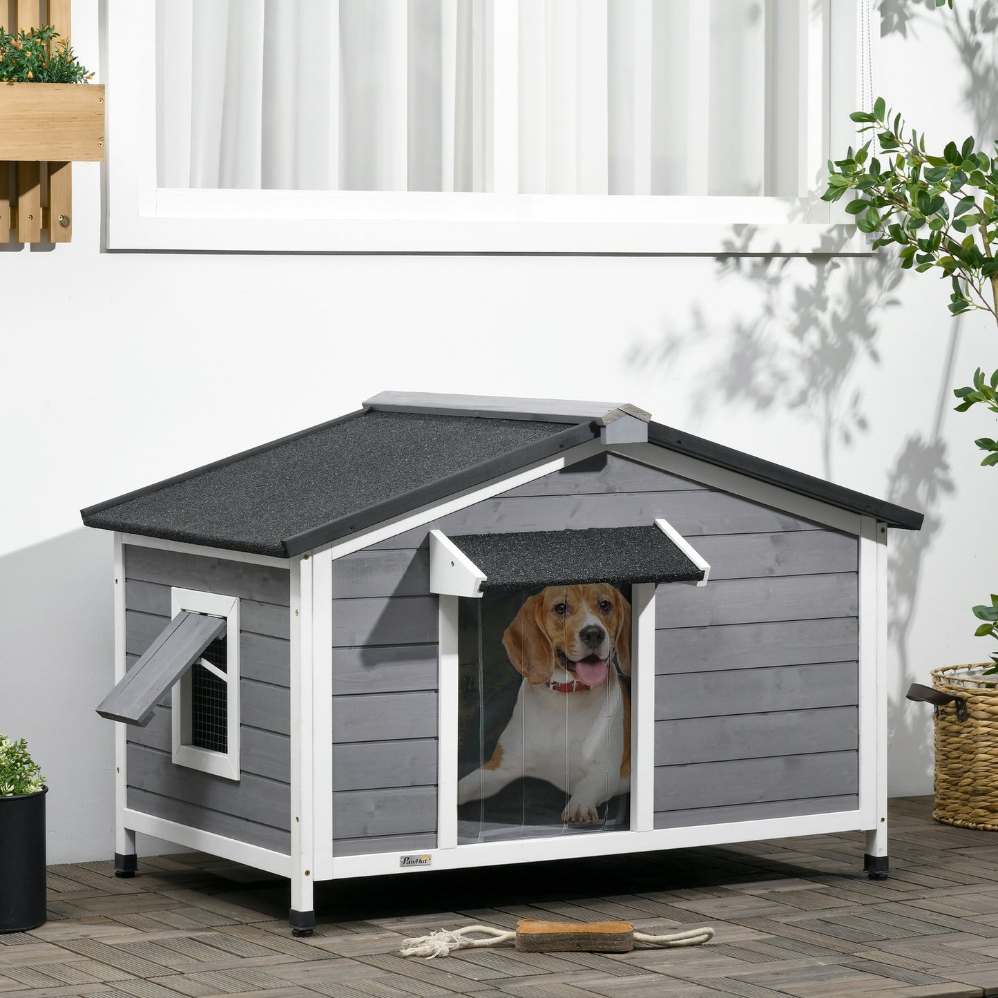 Pawhut Hundehütte aus Tannenholz mit wetterfestem Dach für den Außenbereich