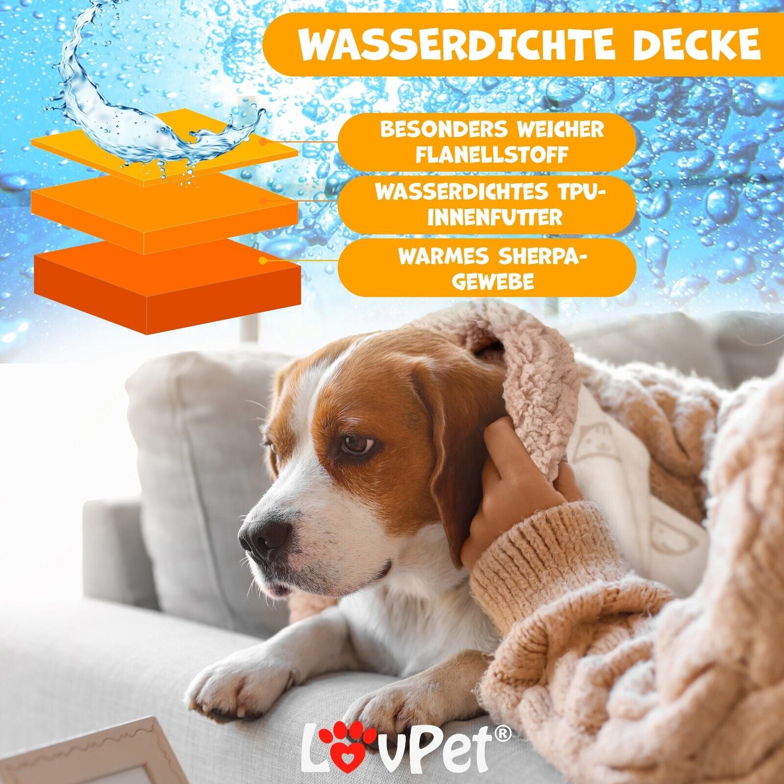 LOVPET® Waterproof Dog Blanket with Fleece Dry Bed for Pets, Accompanied by 3 Toy Bones