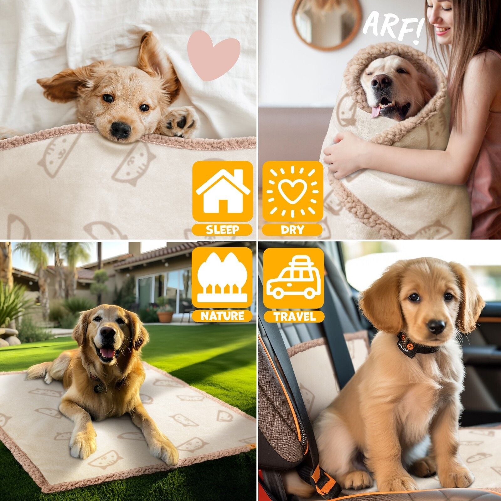 LOVPET® Waterproof Dog Blanket with Fleece Dry Bed for Pets, Accompanied by 3 Toy Bones