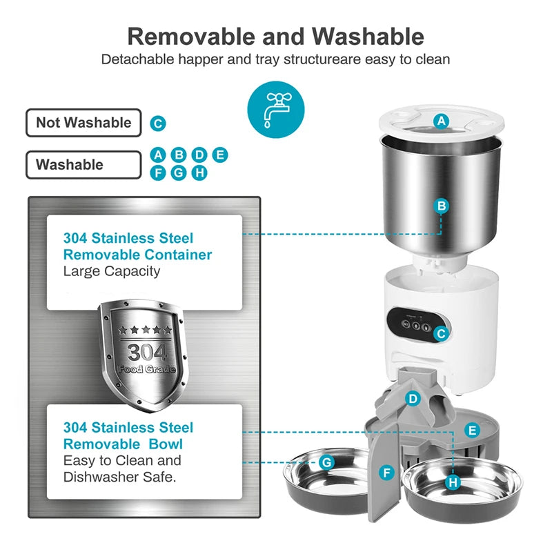 Smart App-Controlled Stainless Steel Cat and Dog Feeder - Automatic Double Meal Dispenser for Remote Feeding