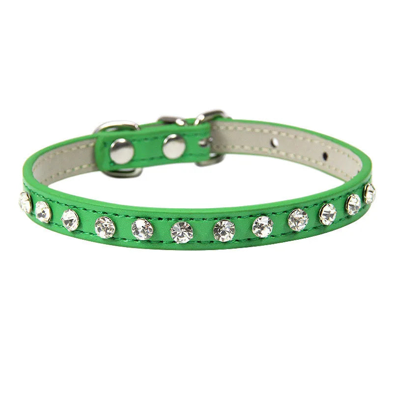 Rhinestone-Embellished PU Leather Collar and Leash Set for Small Dogs and Cats - Available in 12 Vibrant Colors