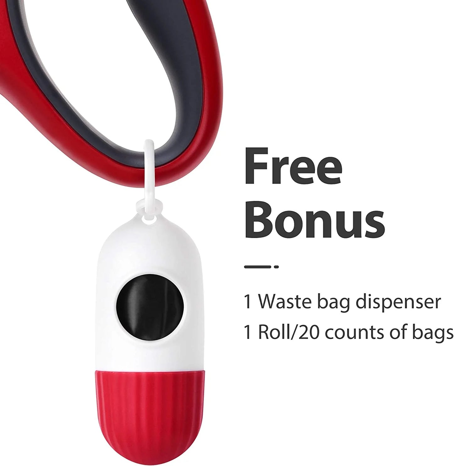 Retractable Dog Leash with Integrated Dispenser and Waste Bags, 16 Ft Durable Leash for Medium Pets up to 44 lbs, Anti-Slip Handle, Tangle-Free Design, Reflective Nylon Tape (Medium, Red)