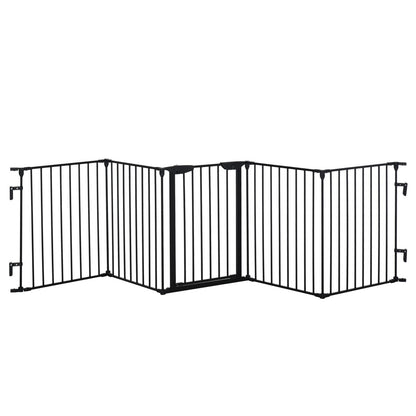 Pawhut 2-in-1 Foldable Puppy Playpen with Access Door and 5-Piece Metal Barrier for Dogs