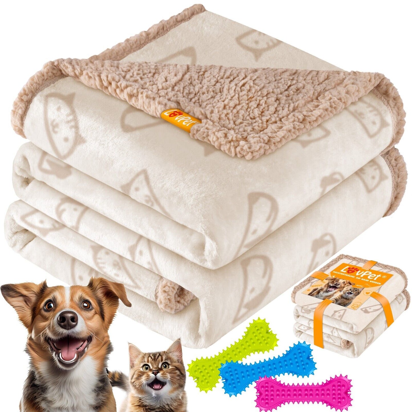 LOVPET® Waterproof Dog Blanket with Fleece Dry Bed for Pets, Accompanied by 3 Toy Bones