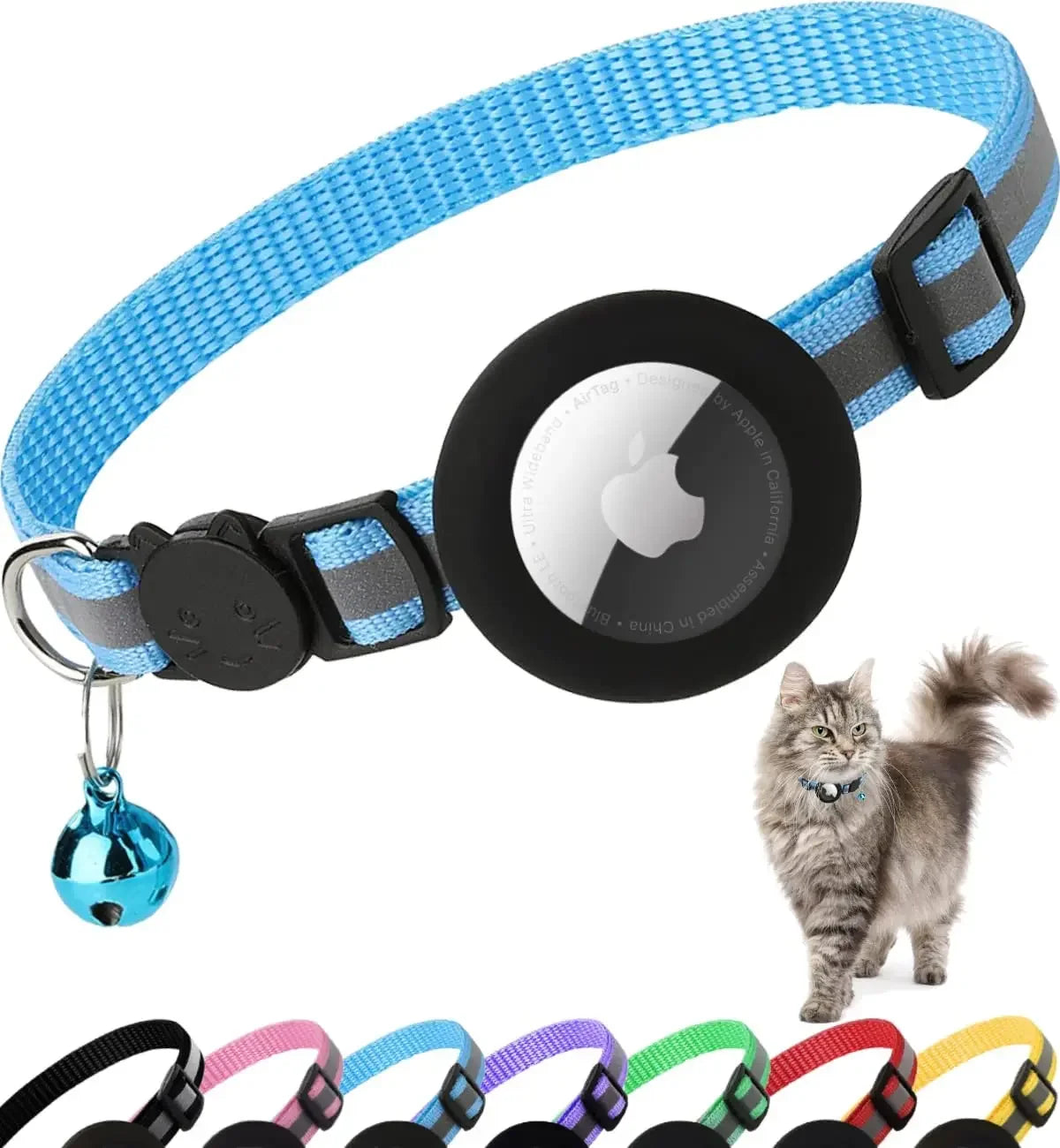 Reflective Breakaway Cat Collar with Apple AirTag Holder and Bell for Kittens, 0.4 Inches
