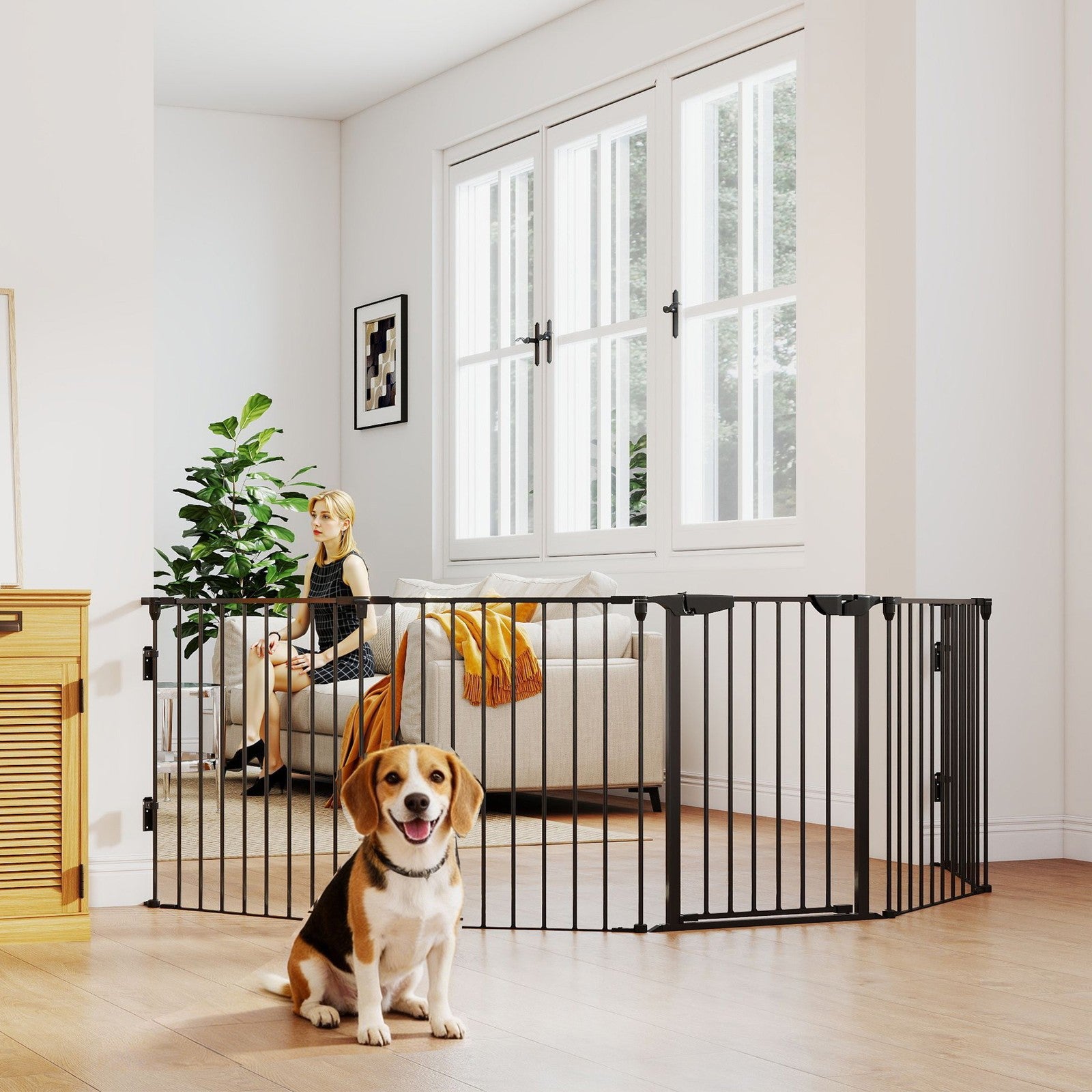 Pawhut 2-in-1 Foldable Puppy Playpen with Access Door and 5-Piece Metal Barrier for Dogs