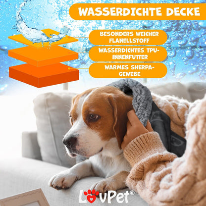 LOVPET® Waterproof Dog Blanket with Fleece Dry Bed for Pets, Accompanied by 3 Toy Bones