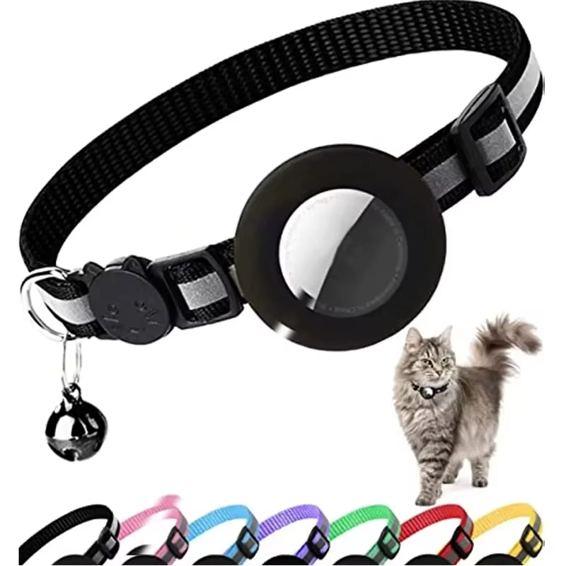 Reflective Breakaway Cat Collar with Apple AirTag Holder and Bell for Kittens, 0.4 Inches