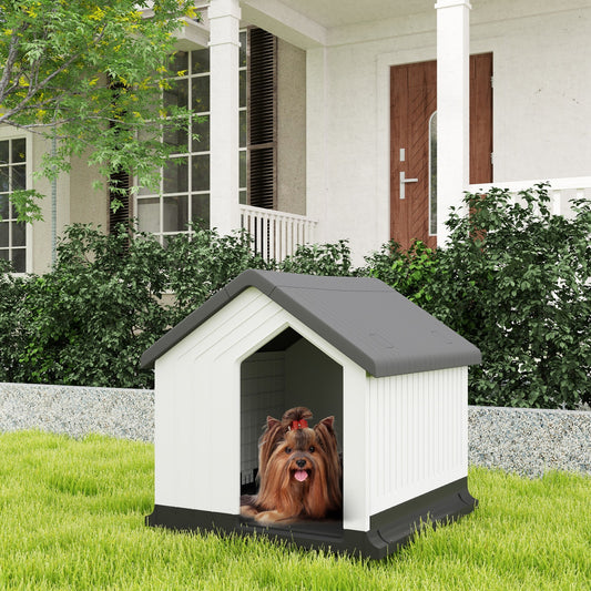 Pawhut Outdoor Hundehütte mit Asphaltdach und Fenster in Grau für Hunde