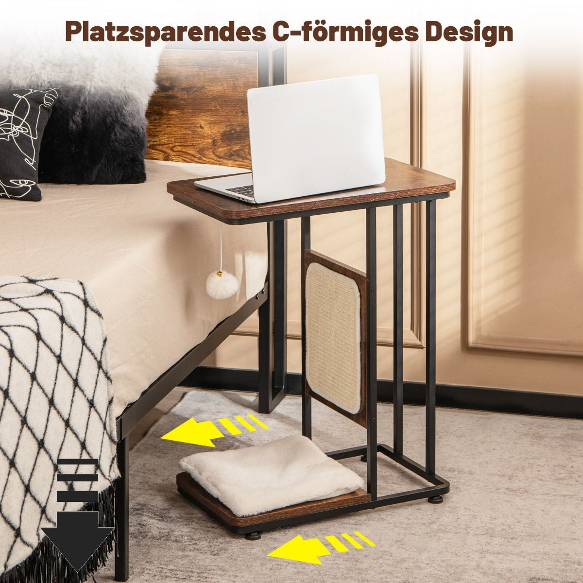 4-in-1 Cat Furniture Side Table with Sisal Scratching Board, Removable Cushion & Ball, 50 x 30 x 64 cm, Rustic Brown