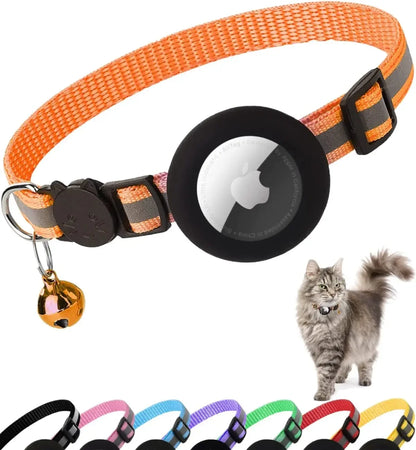 Reflective Breakaway Cat Collar with Apple AirTag Holder and Bell for Kittens, 0.4 Inches