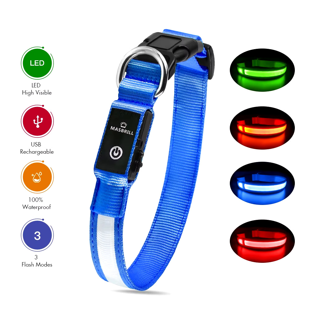 Luminous Waterproof LED Dog Collar with Flashing Safety Lights