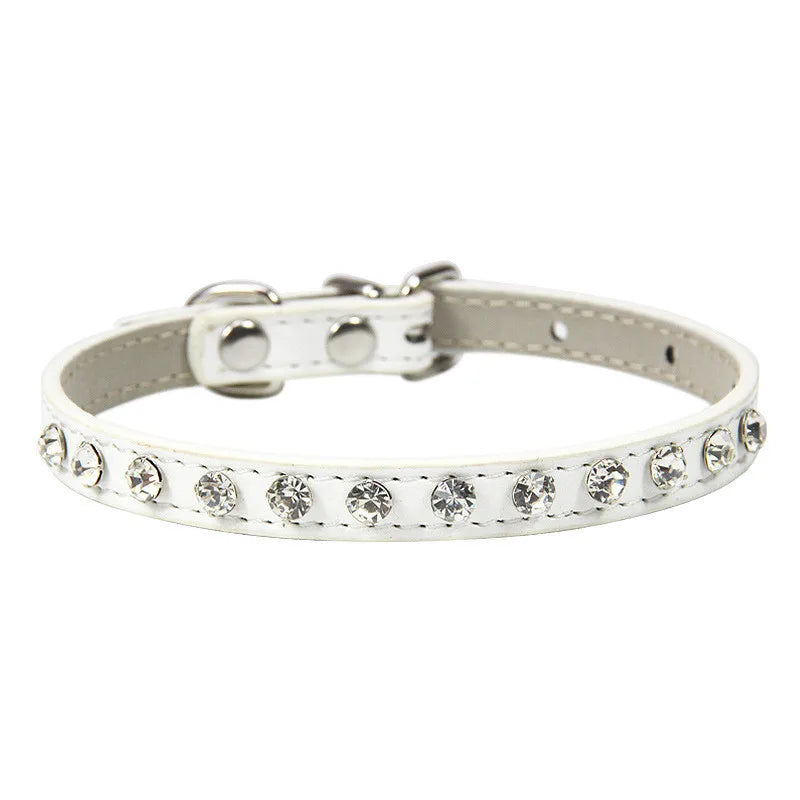 Rhinestone-Embellished PU Leather Collar and Leash Set for Small Dogs and Cats - Available in 12 Vibrant Colors