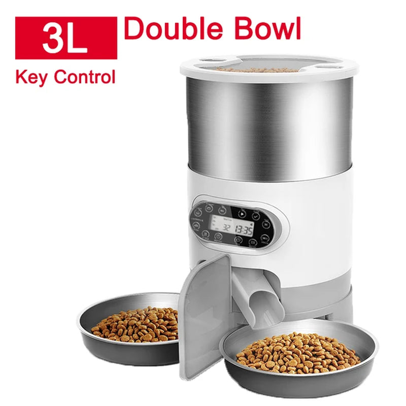 Smart App-Controlled Stainless Steel Cat and Dog Feeder - Automatic Double Meal Dispenser for Remote Feeding