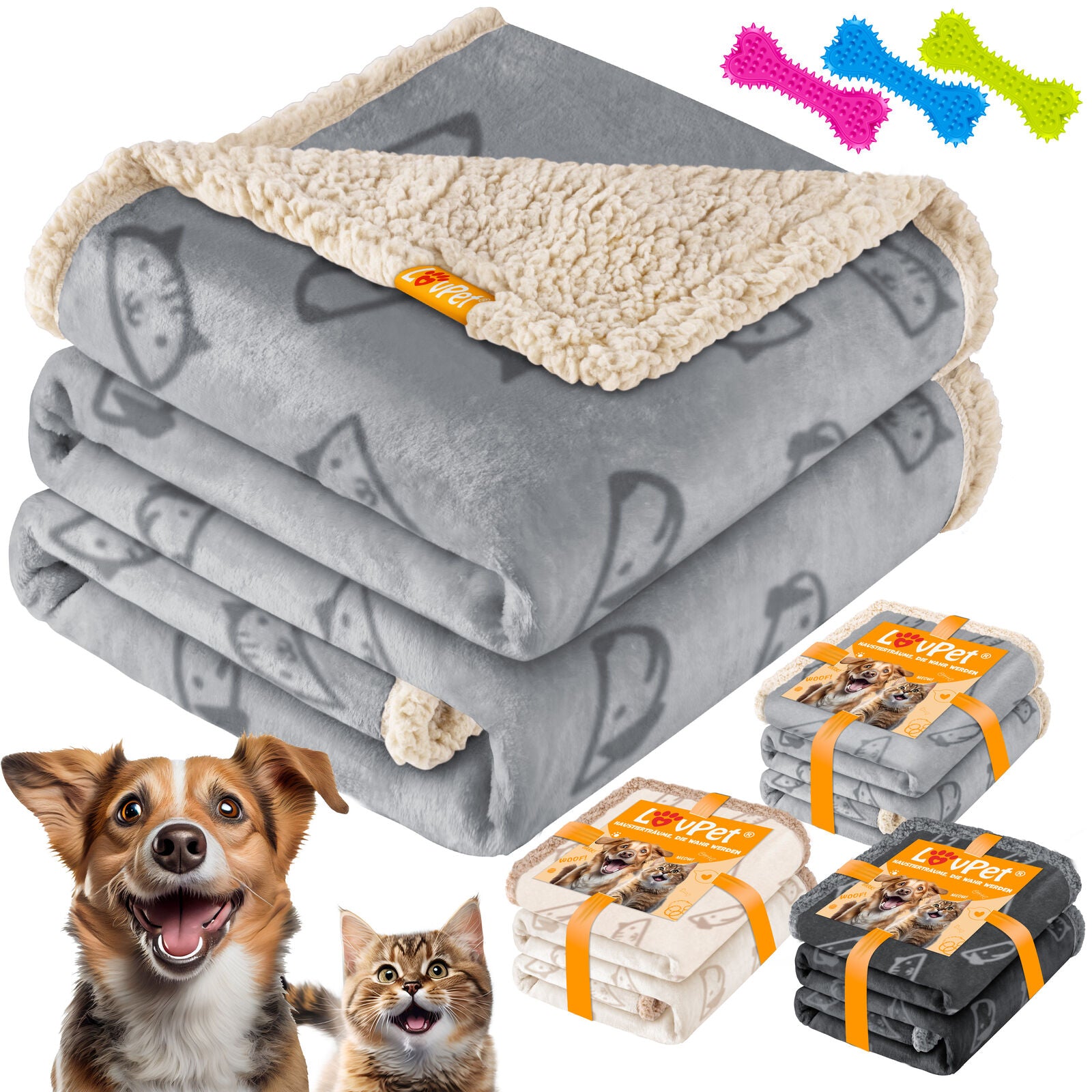 LOVPET® Waterproof Dog Blanket with Fleece Dry Bed for Pets, Accompanied by 3 Toy Bones
