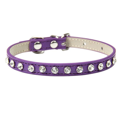 Rhinestone-Embellished PU Leather Collar and Leash Set for Small Dogs and Cats - Available in 12 Vibrant Colors