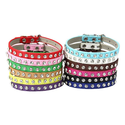 Rhinestone-Embellished PU Leather Collar and Leash Set for Small Dogs and Cats - Available in 12 Vibrant Colors