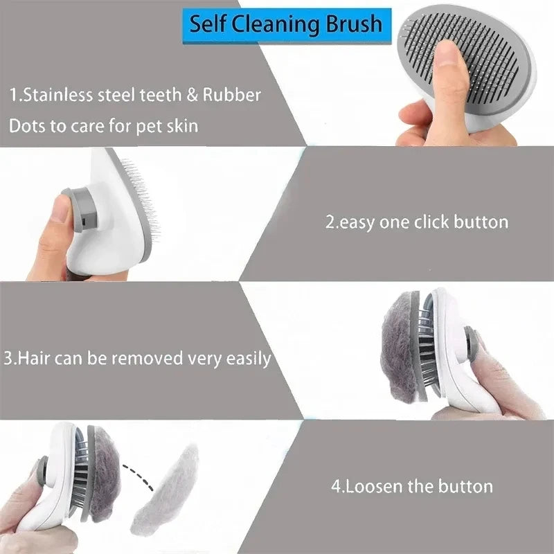 Self-Cleaning Pet Hair Removal Comb and Slicker Brush for Cats and Dogs - Professional Grooming Accessories