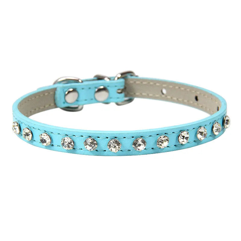 Rhinestone-Embellished PU Leather Collar and Leash Set for Small Dogs and Cats - Available in 12 Vibrant Colors