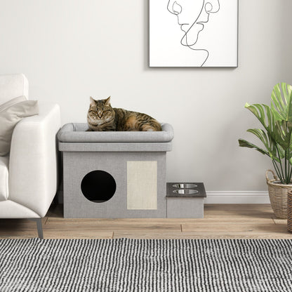 Pawhut Katzenhaus mit zwei hochwertigen Edelstahlnäpfen