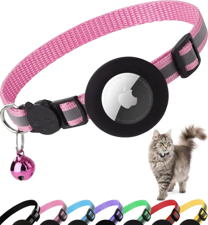 Reflective Breakaway Cat Collar with Apple AirTag Holder and Bell for Kittens, 0.4 Inches