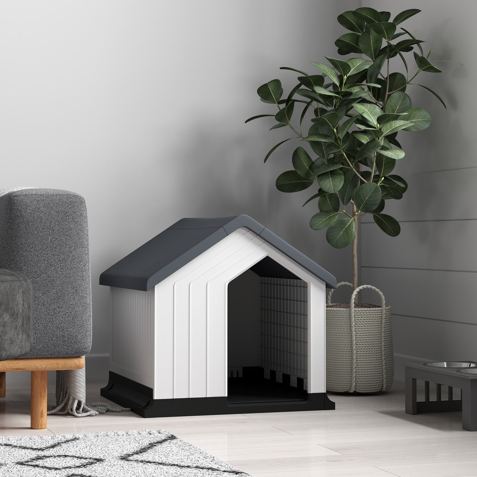 Pawhut Outdoor Hundehütte mit Asphaltdach und Fenster in Grau für Hunde