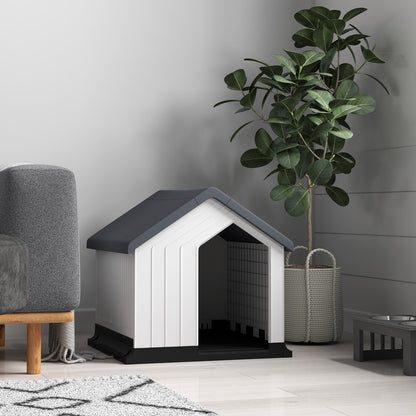 Pawhut Outdoor Hundehütte mit Asphaltdach und Fenster in Grau für Hunde