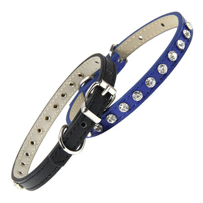 Rhinestone-Embellished PU Leather Collar and Leash Set for Small Dogs and Cats - Available in 12 Vibrant Colors